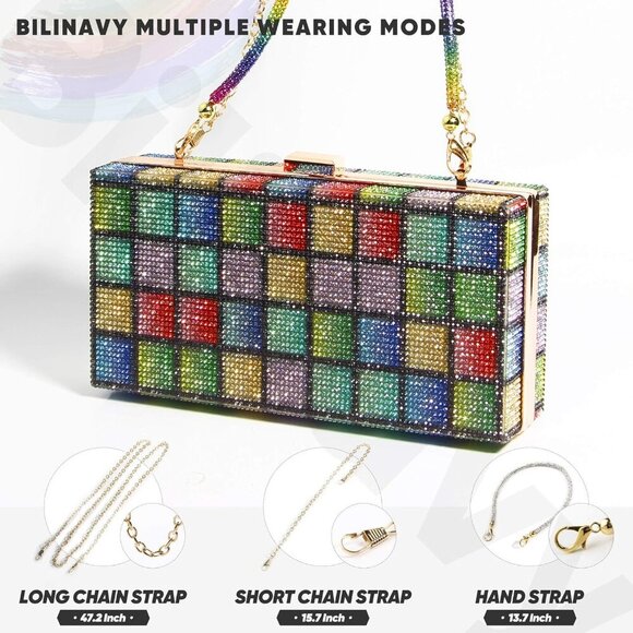Women Rainbow Shine Clutch Purse, Rainbow Crystal Clutch Purses for Wedding Even - Picture 3 of 6